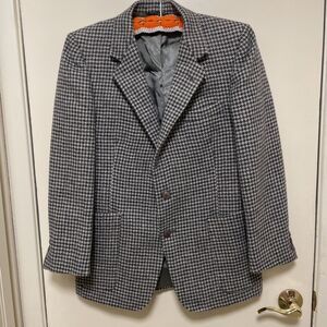 Vtg Adolfo Wool Houndstooth Jacket Blazer Button Up Womens Size M/L Gray Blue